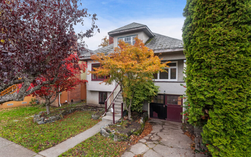 Charming single-family home at 624 Cornwall Street Victoria BC listed by Folio Group at Clover Residential featuring mature trees colorful foliage and a private driveway in the Fairfield neighborhood